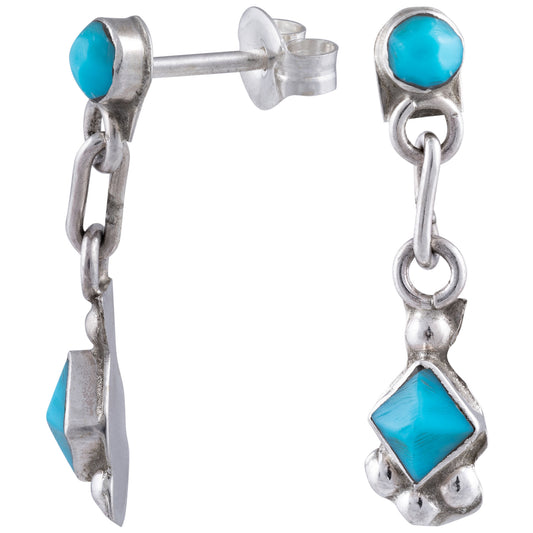 Sterling & Turquoise Zuni Diamond Dangling Earrings