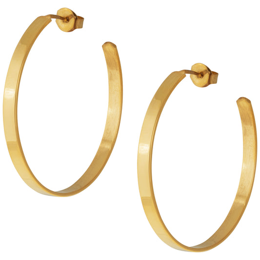 Flat Hoop Golden Post Earrings