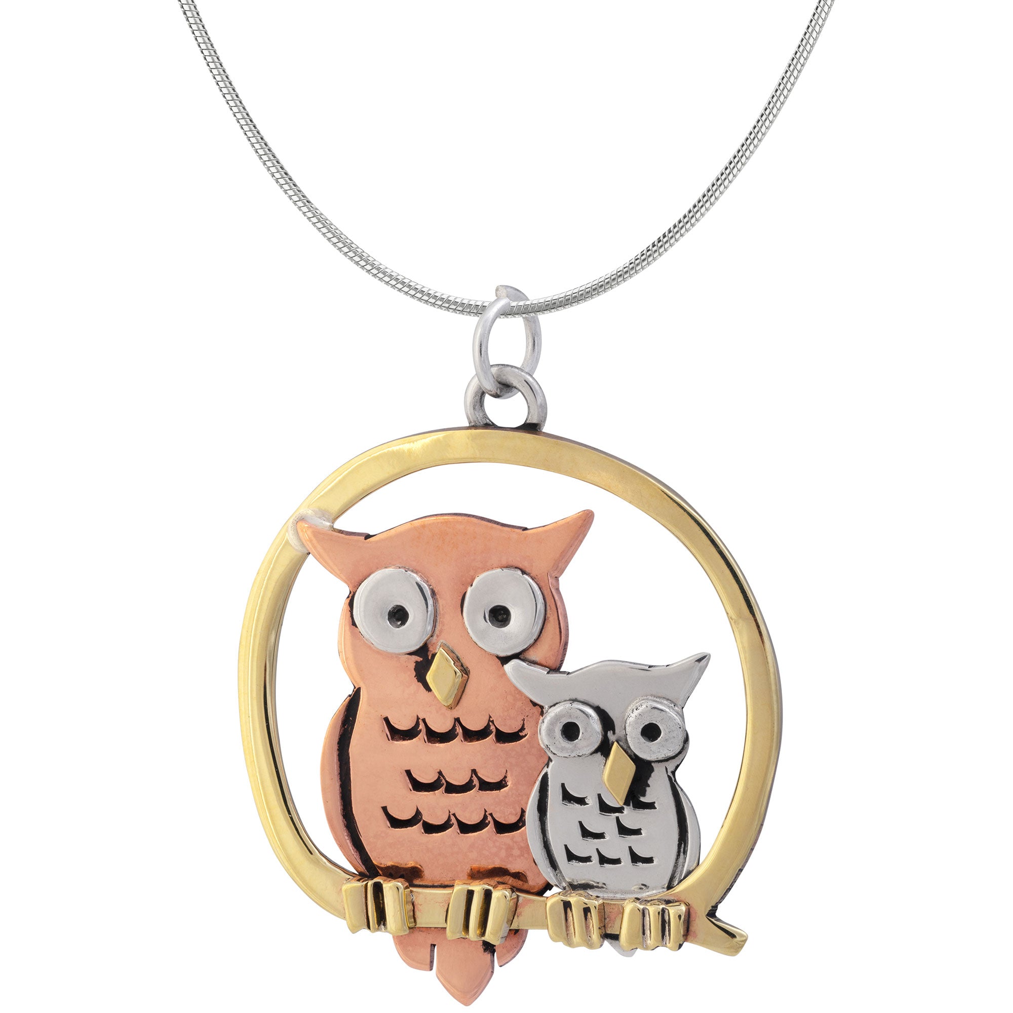 Mama & Baby Owl Sterling & Copper Necklace