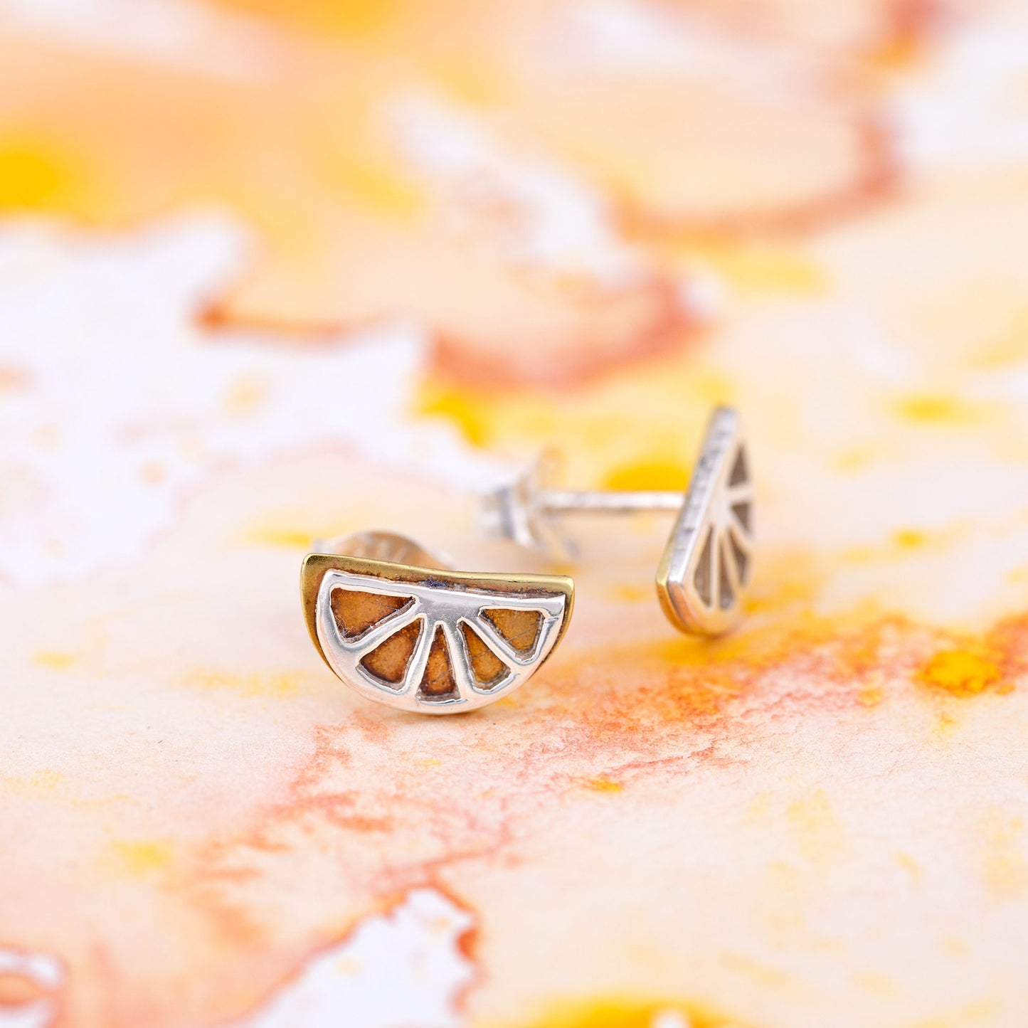 Lemon Slice Sterling & Brass Post Earrings