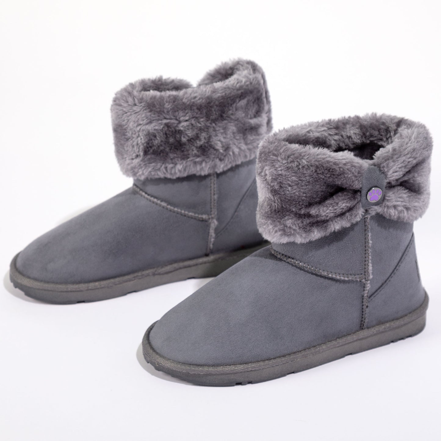 Plush Paw Print Slip-On Ankle Boots