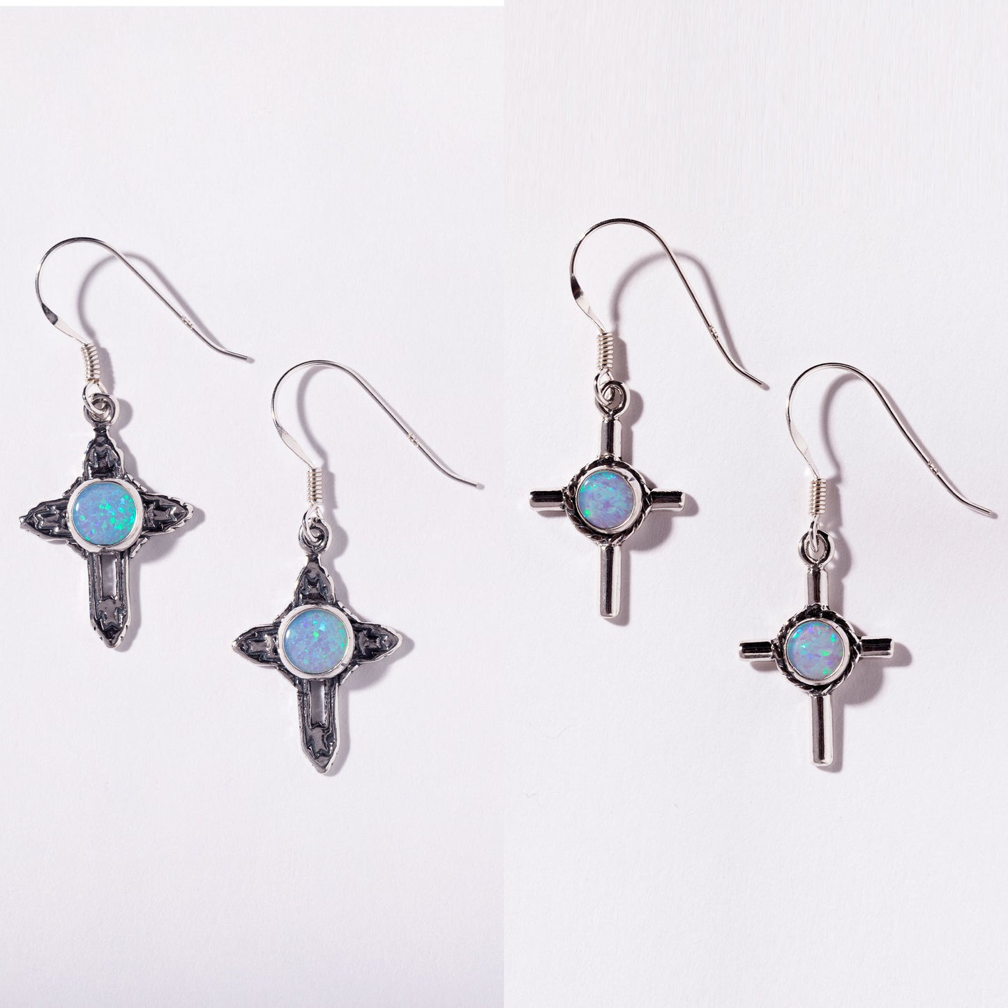 Sterling & Opal Cross Earrings