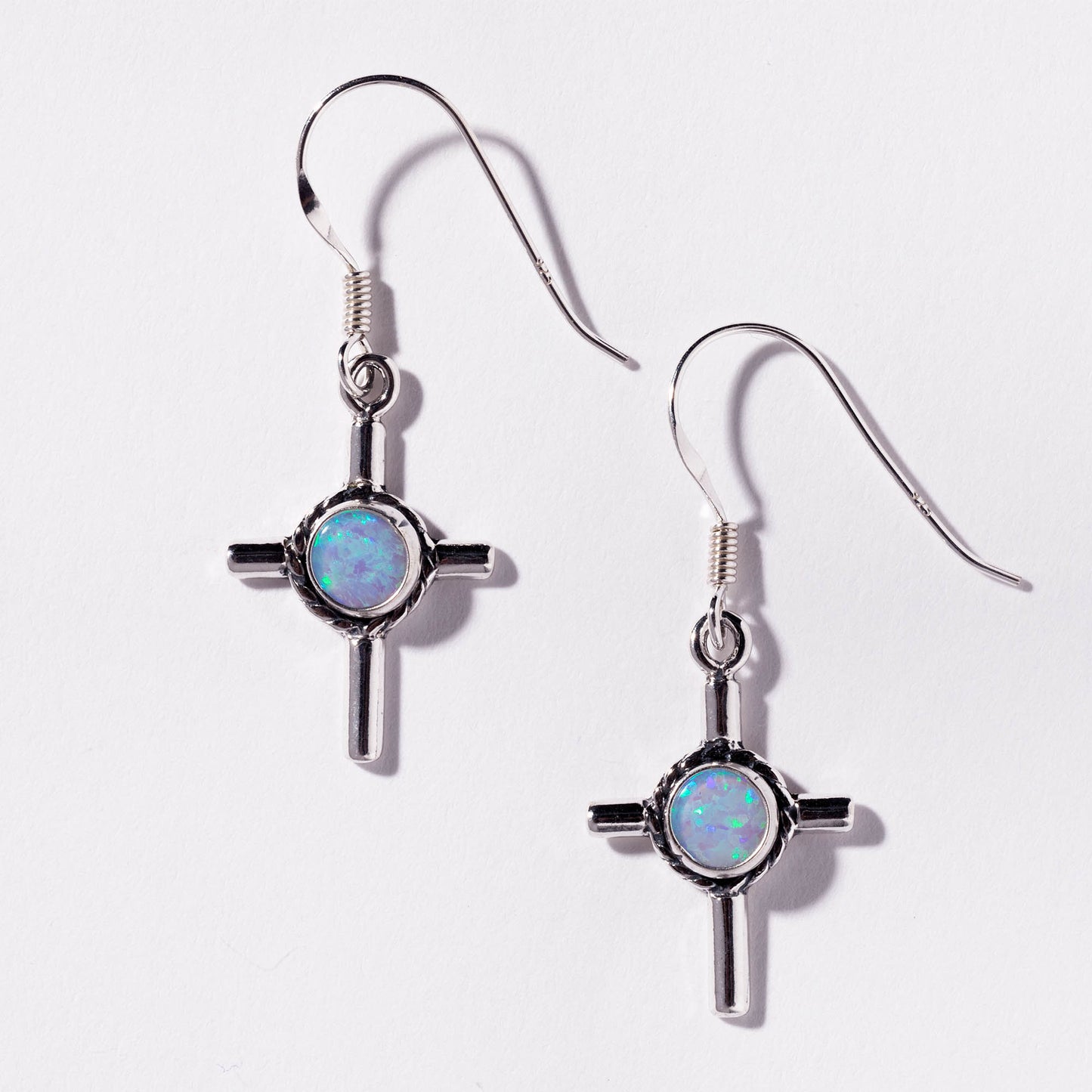 Sterling & Opal Cross Earrings