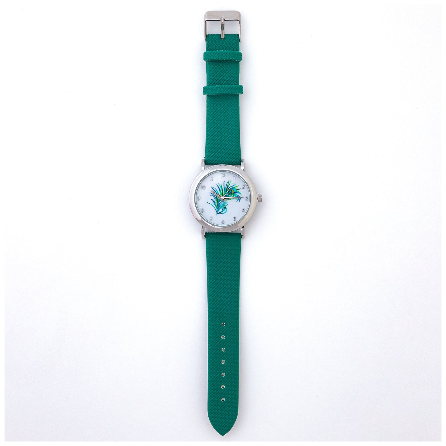 Green Peacock Feather Watch
