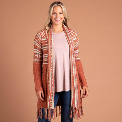Upper Striped Duster Cardigan with Fringe