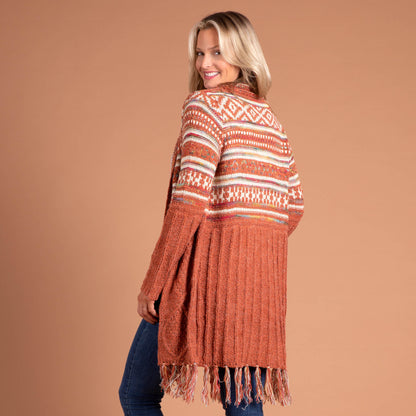 Upper Striped Duster Cardigan with Fringe