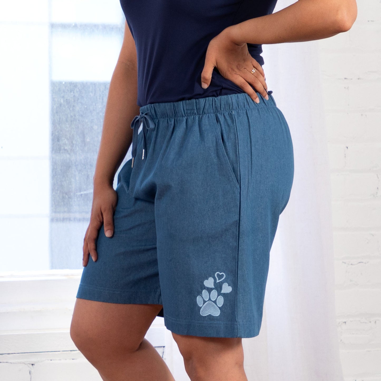 Women's Paw Print Denim Shorts