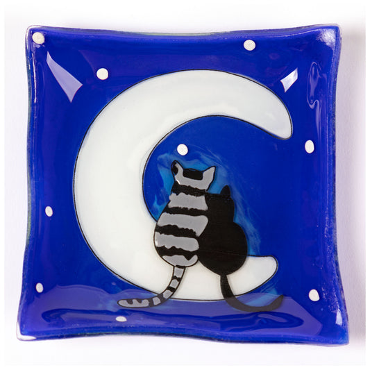 Moonlight Cats Recycled Glass Square Dish