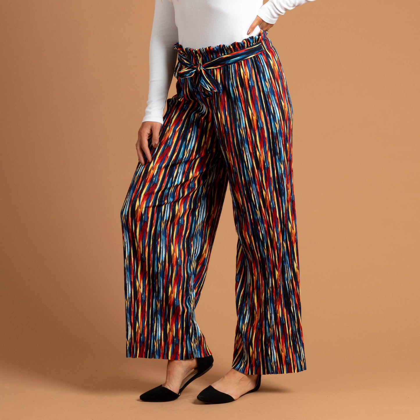 Colorful Stripes Pleated Palazzo Wide Leg Pants