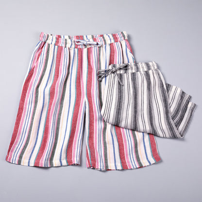 High-Rise Striped Shorts with Drawstring