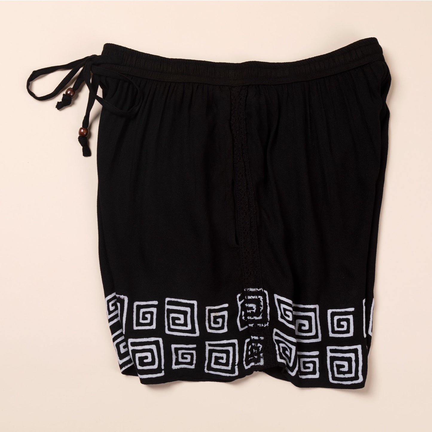 Black Geometric Hand Dyed Drawstring Shorts
