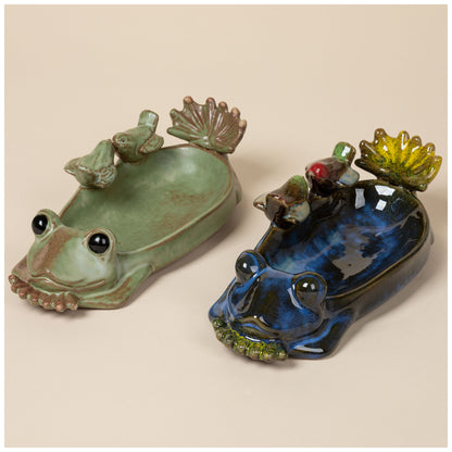 Ceramic Frog Bird Bath & Bird Feeder