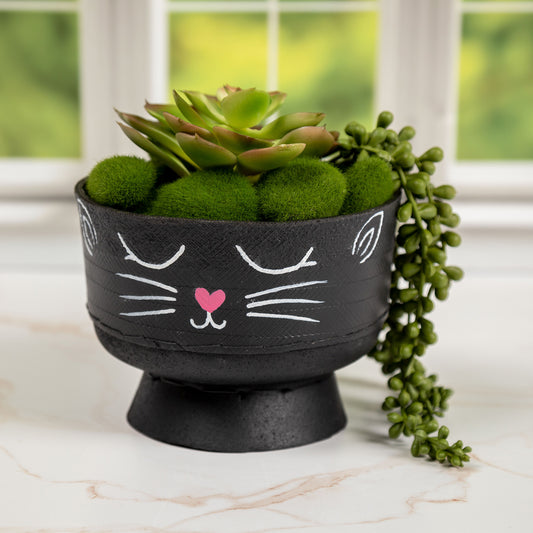Hand Painted Upcycled Kitty Planter