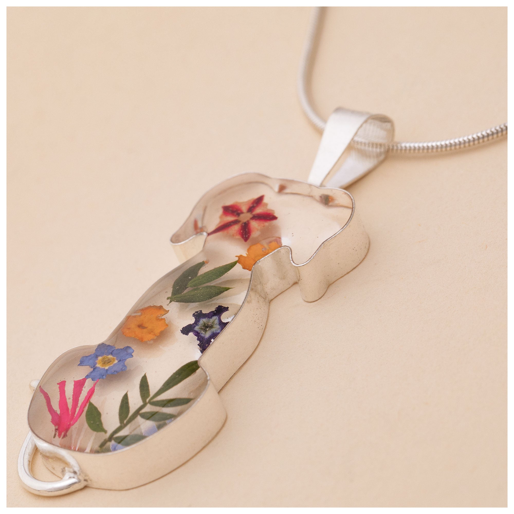Real Flowers & Sterling Dog Necklace
