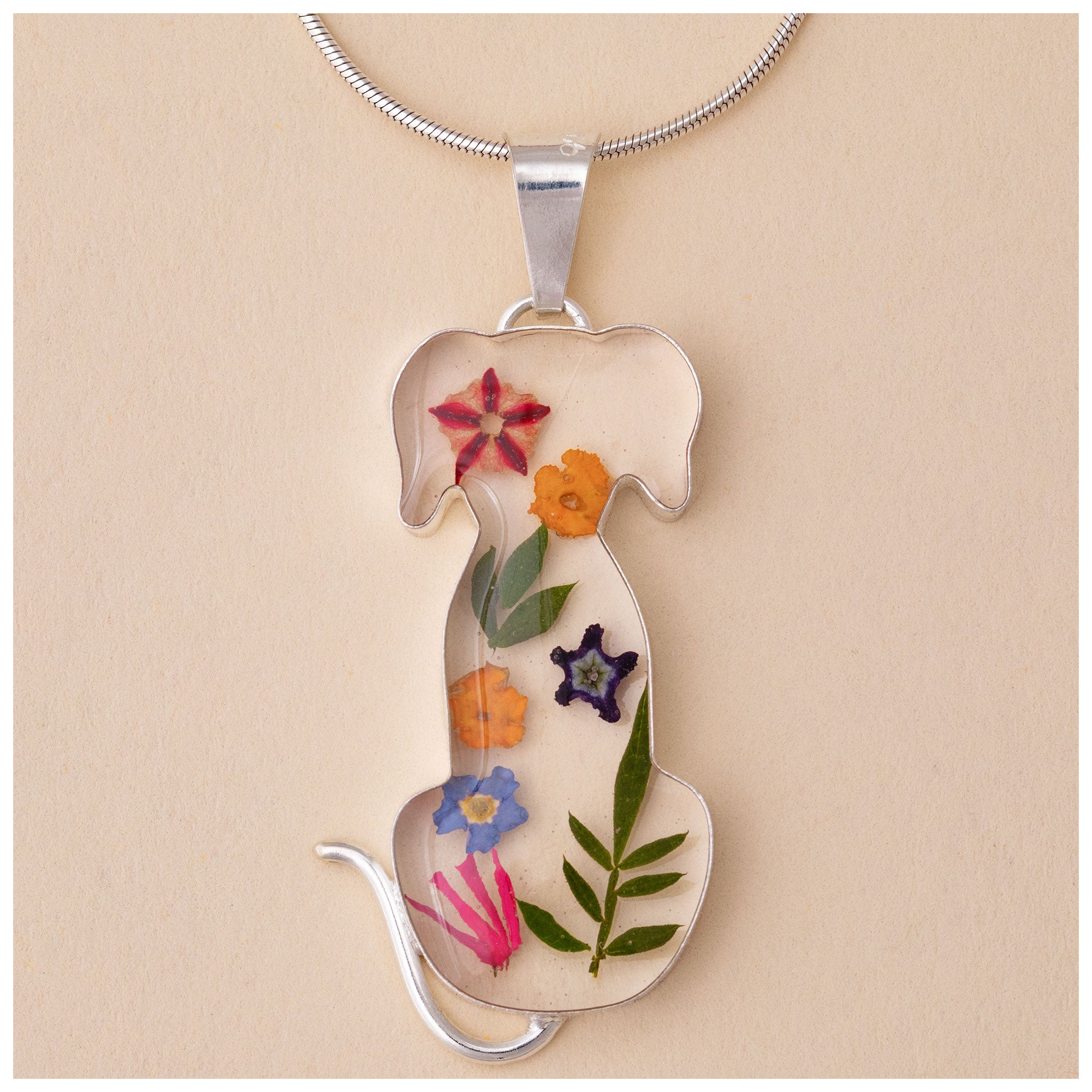 Real Flowers & Sterling Dog Necklace