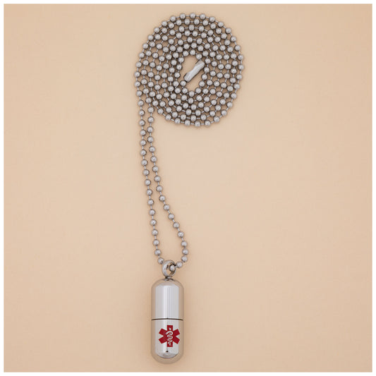 Stainless Steel Medical Alert Pill Container Necklace