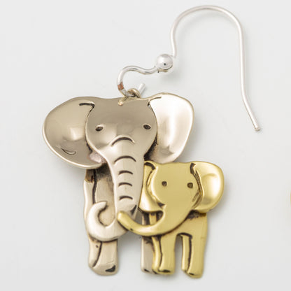 Elephant Parent & Baby Mixed Metal Earrings