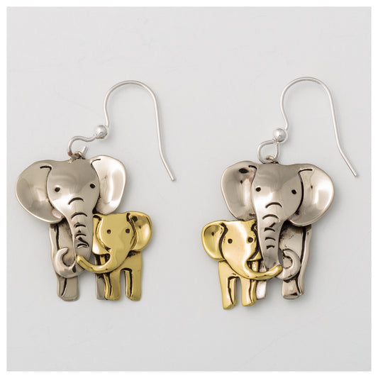 Elephant Parent & Baby Mixed Metal Earrings