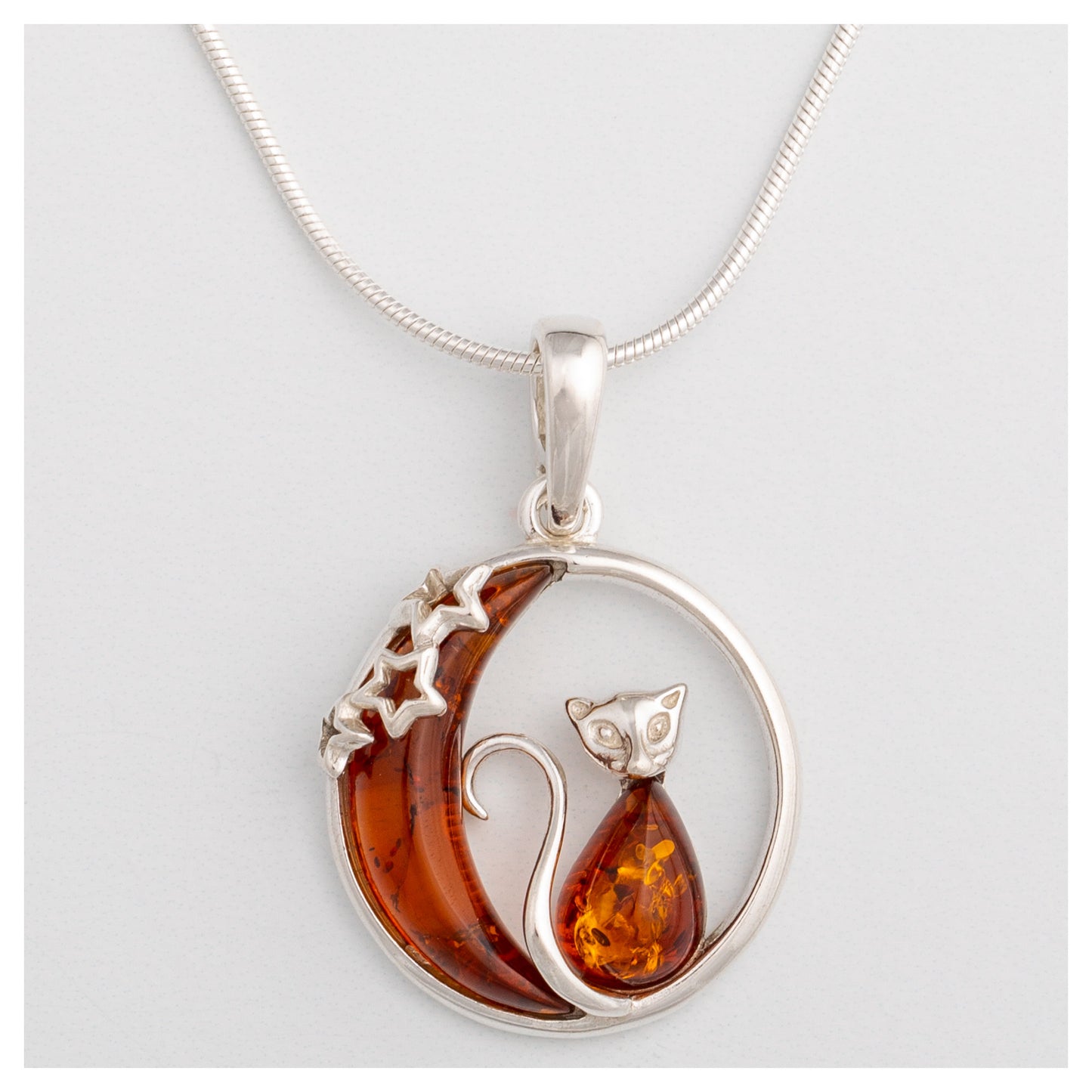 Moonlight Cat Sterling & Amber Necklace