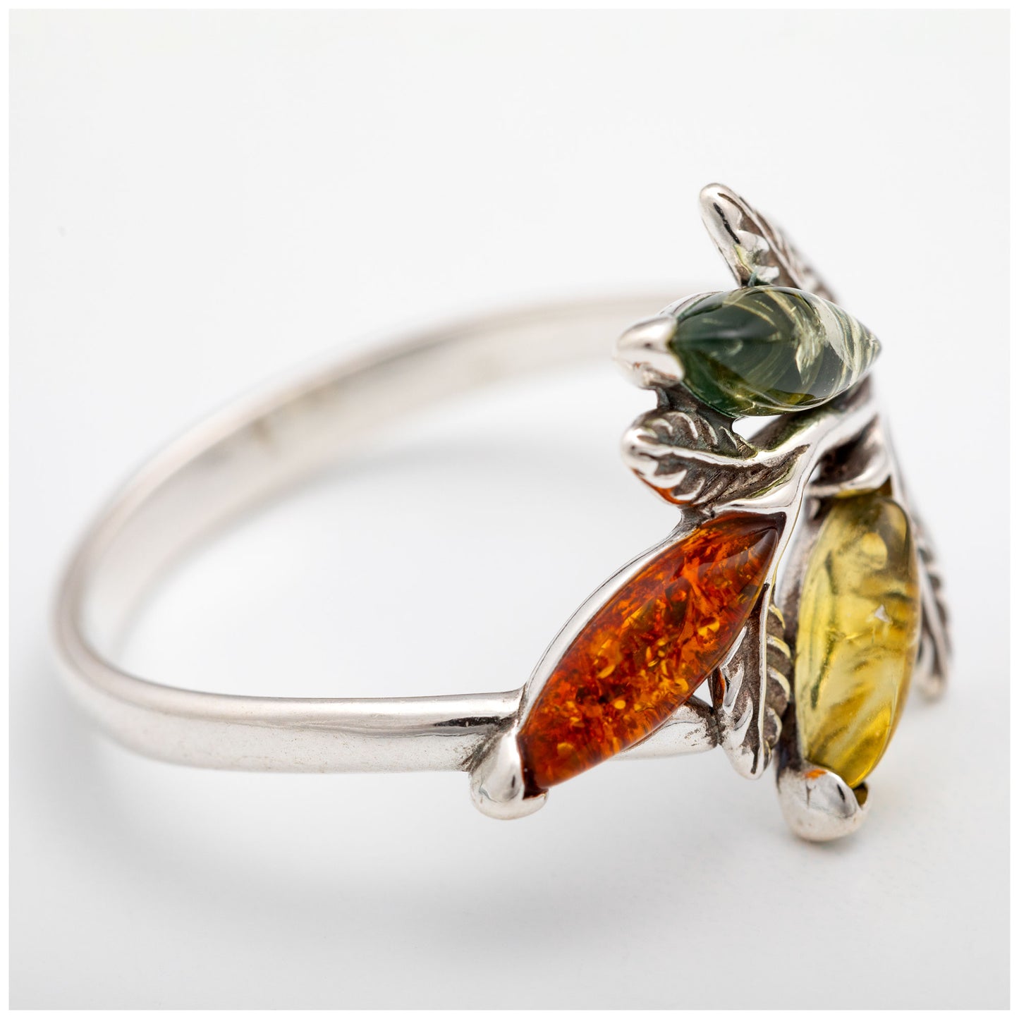 Leaves of Amber & Sterling Ring