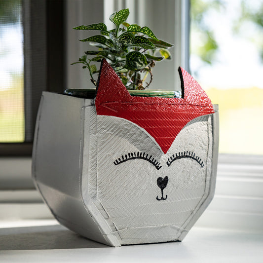 Hand Painted Upcycled Fox Planter
