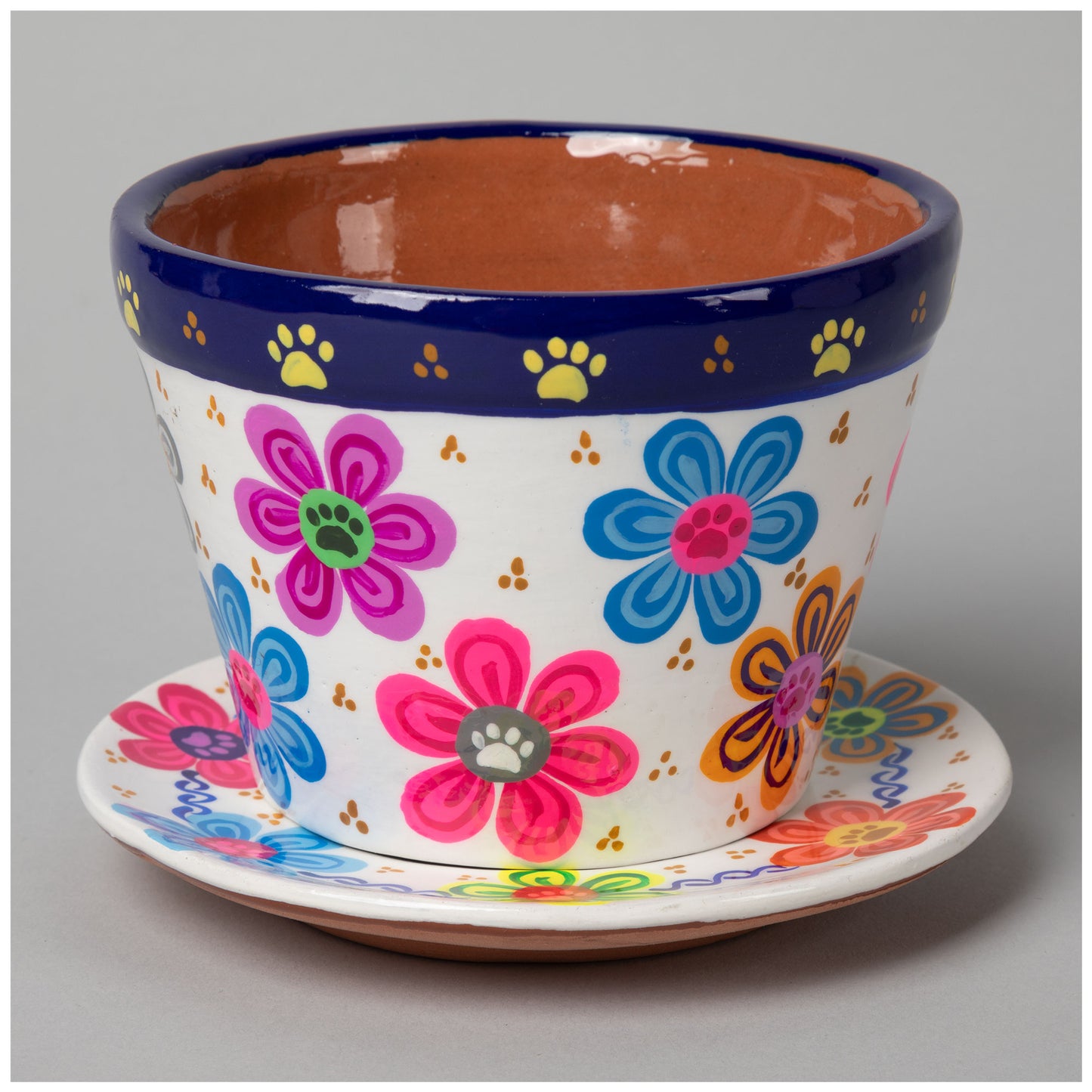 Hand Painted Paws & Flowers Ceramic Small Planter