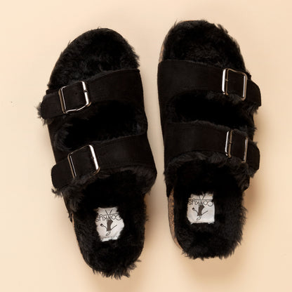 Corkys Faux Fur Double Buckle Sandals