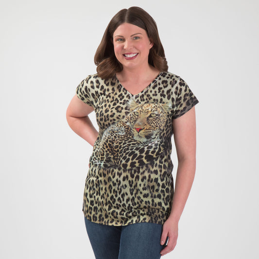Leopard Short Sleeve V-Neck Top
