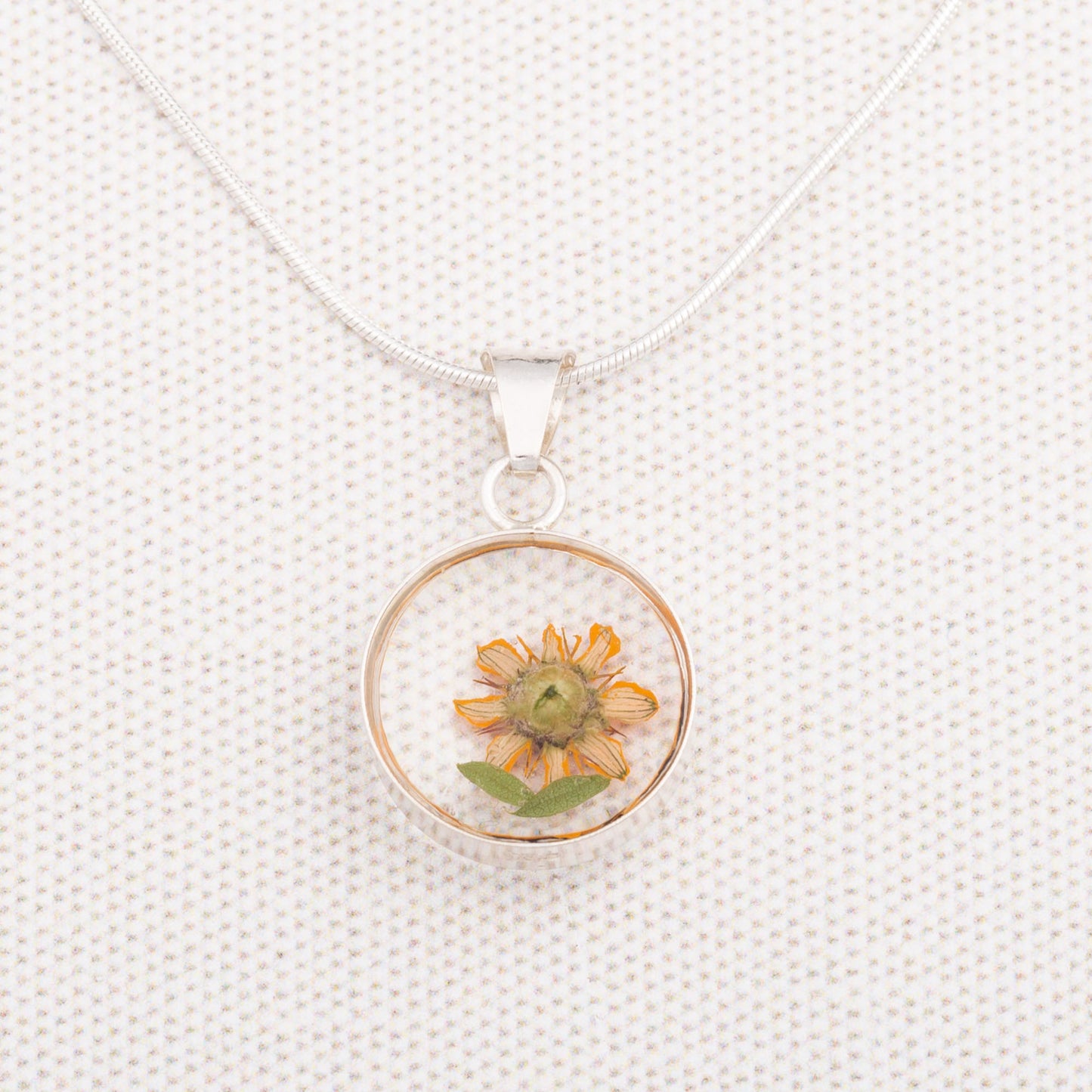 Real Sunflower & Sterling Necklace