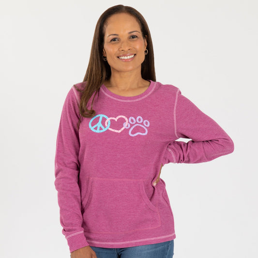 Peace Love Paw Contrast Stitch Thermal Top