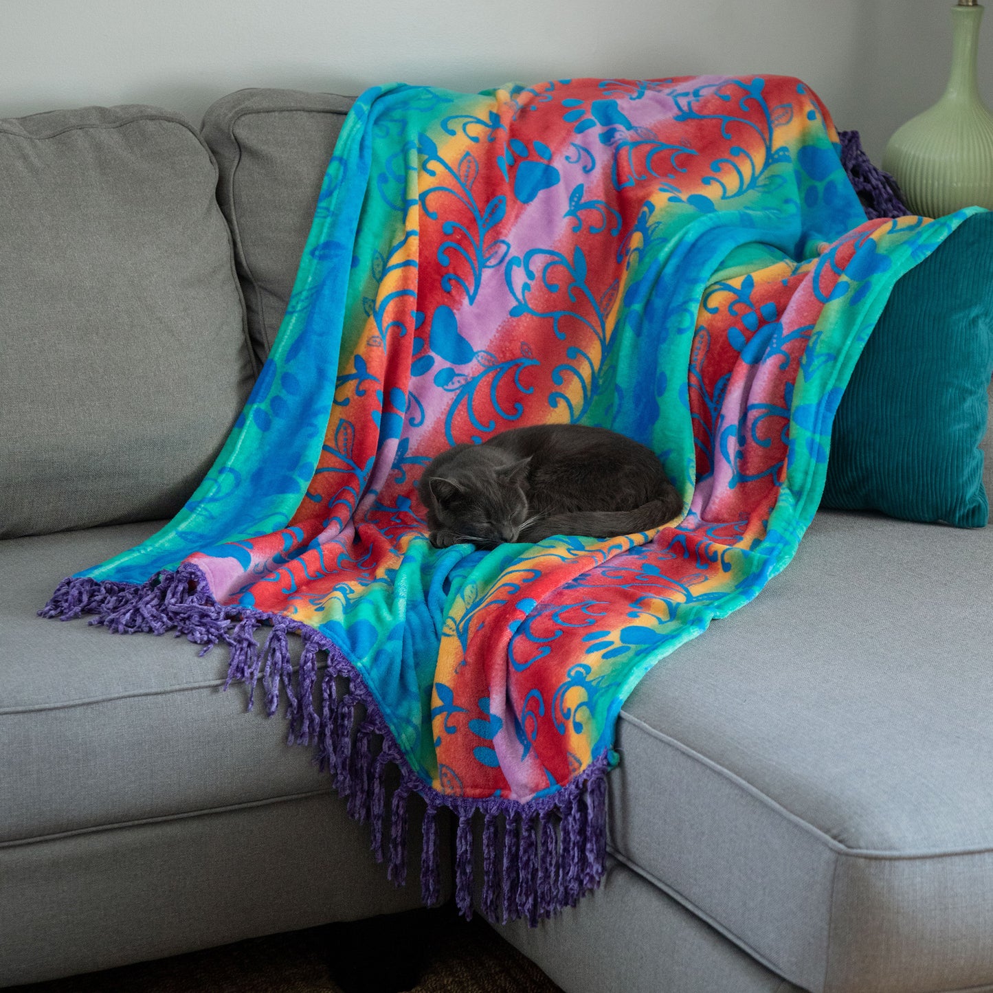 Super Cozy&trade; Paws Throw Blanket With Fringe