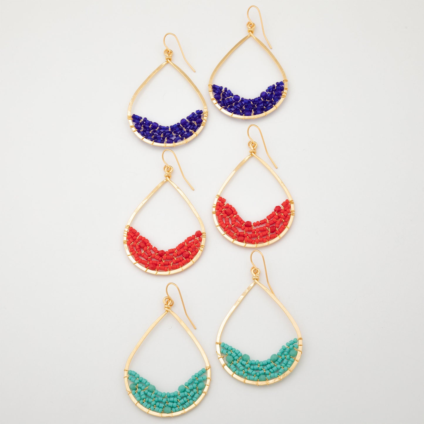 Colorful Golden Hammered Tear Drop Earrings