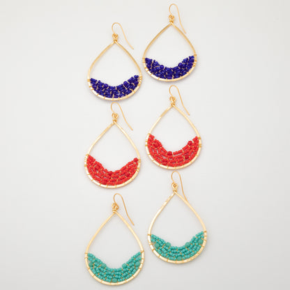 Colorful Golden Hammered Tear Drop Earrings
