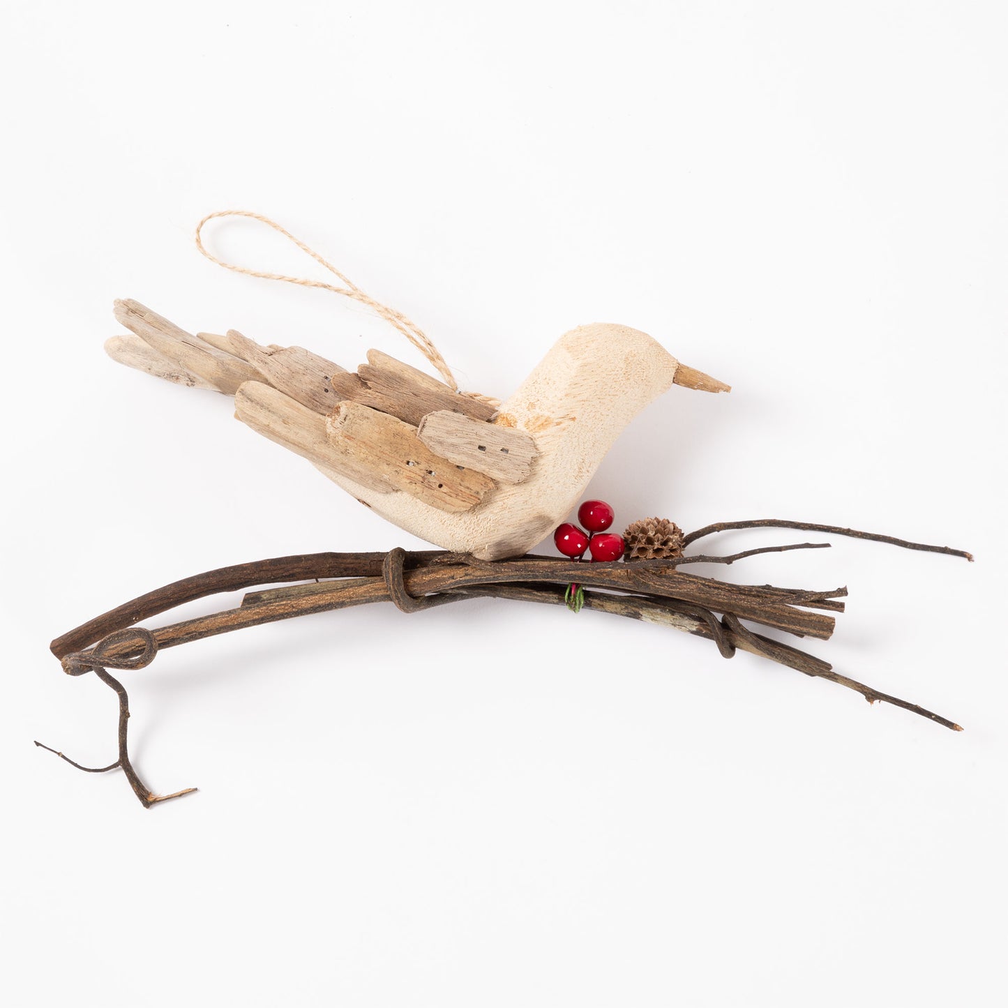 Recycled Driftwood Bird on a Branch Ornament