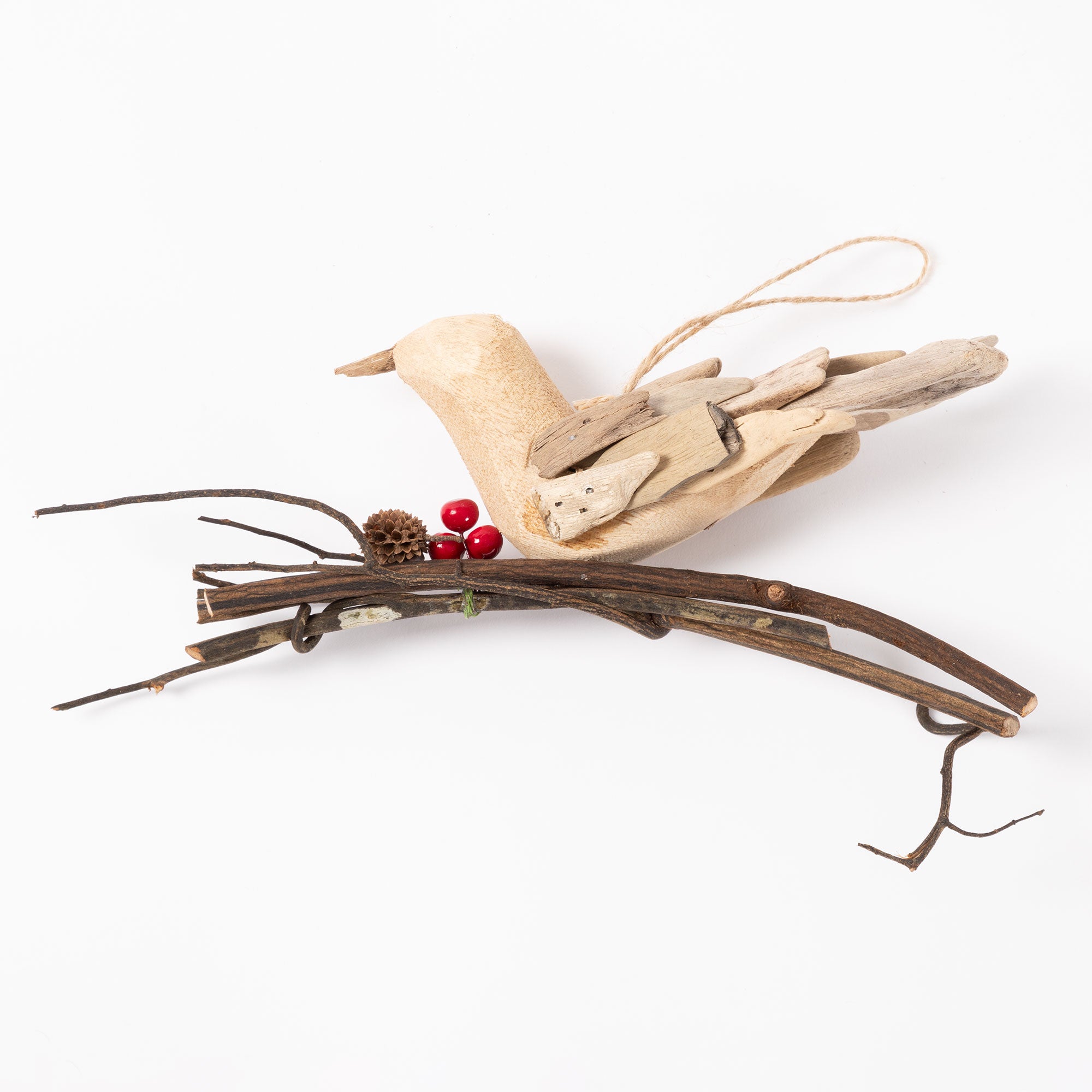 Recycled Driftwood Bird on a Branch Ornament