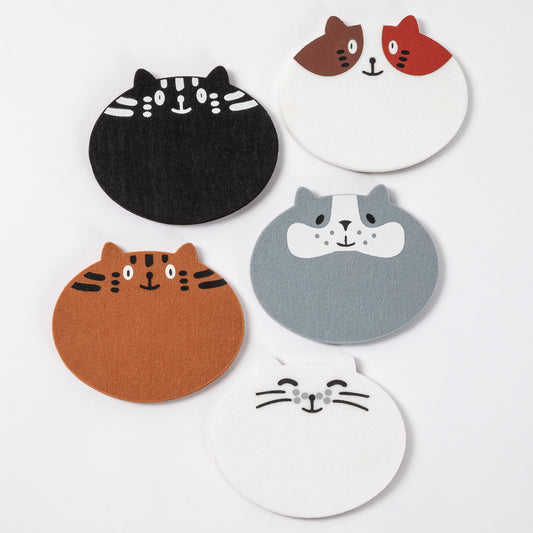 Plump Cats Felt Coasters - Set of 5