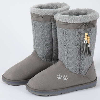 Paw Print Tall Knitted Boots With Beaded Tassels