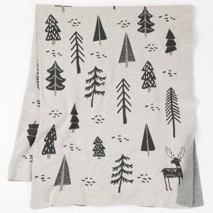 Deer Forest Cotton Knit Throw Blanket
