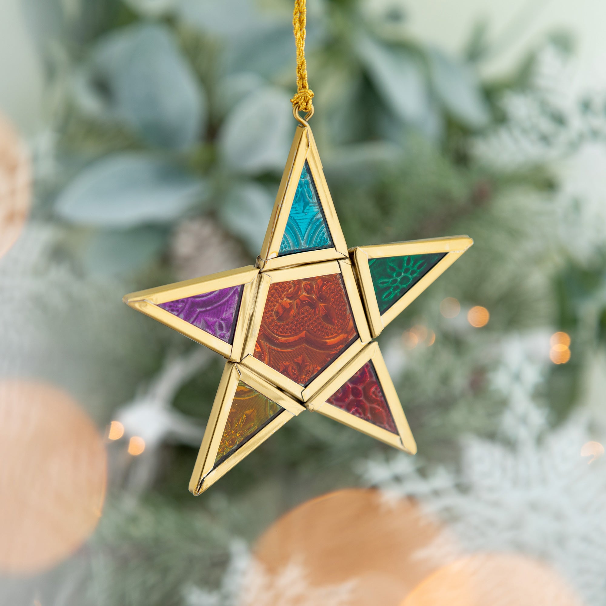 Glass Moravian Rainbow Star Ornament 