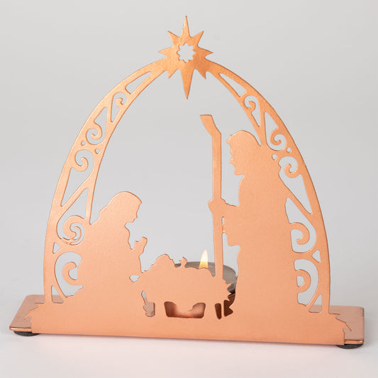Rose Gold Nativity Tea Light Candle Holder