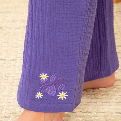Purple Paw Floral Embroidered Cotton Separates