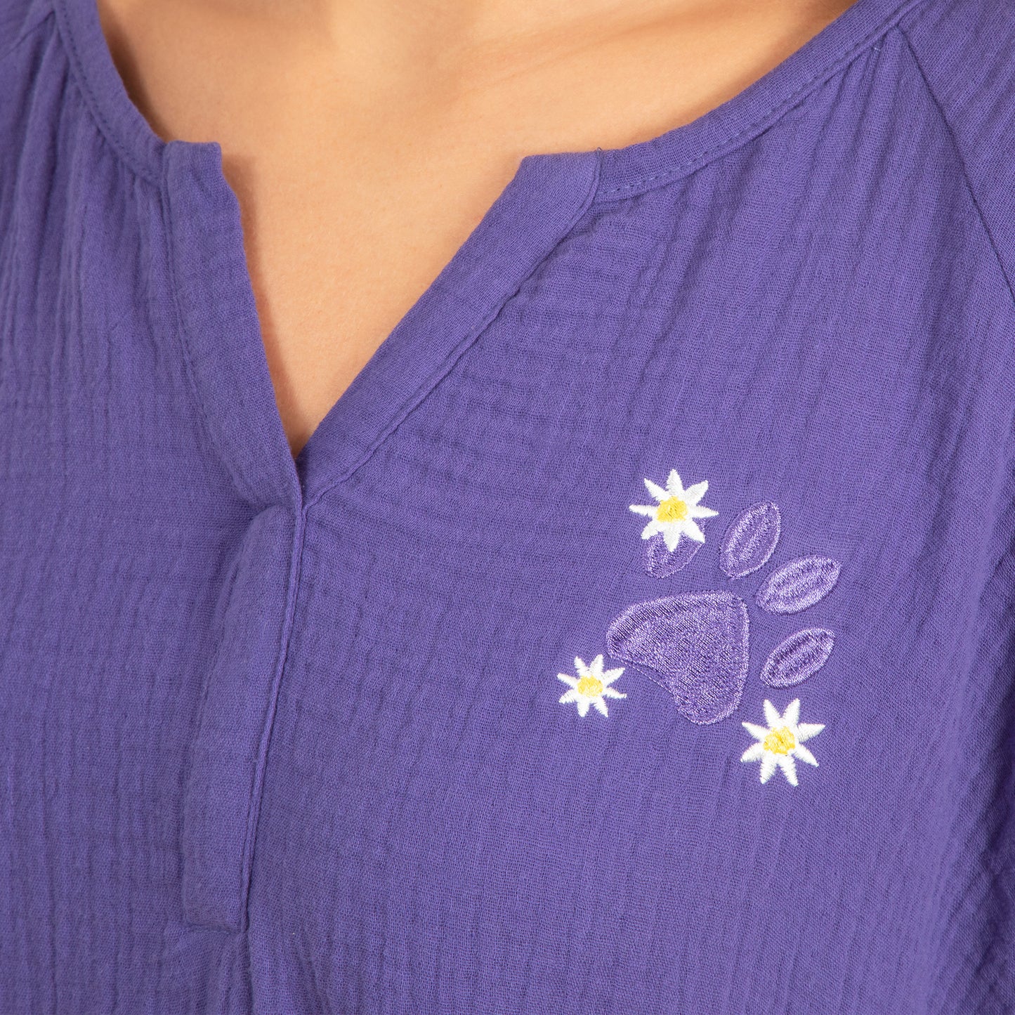 Paw Embroidered Cotton Dress with Pockets