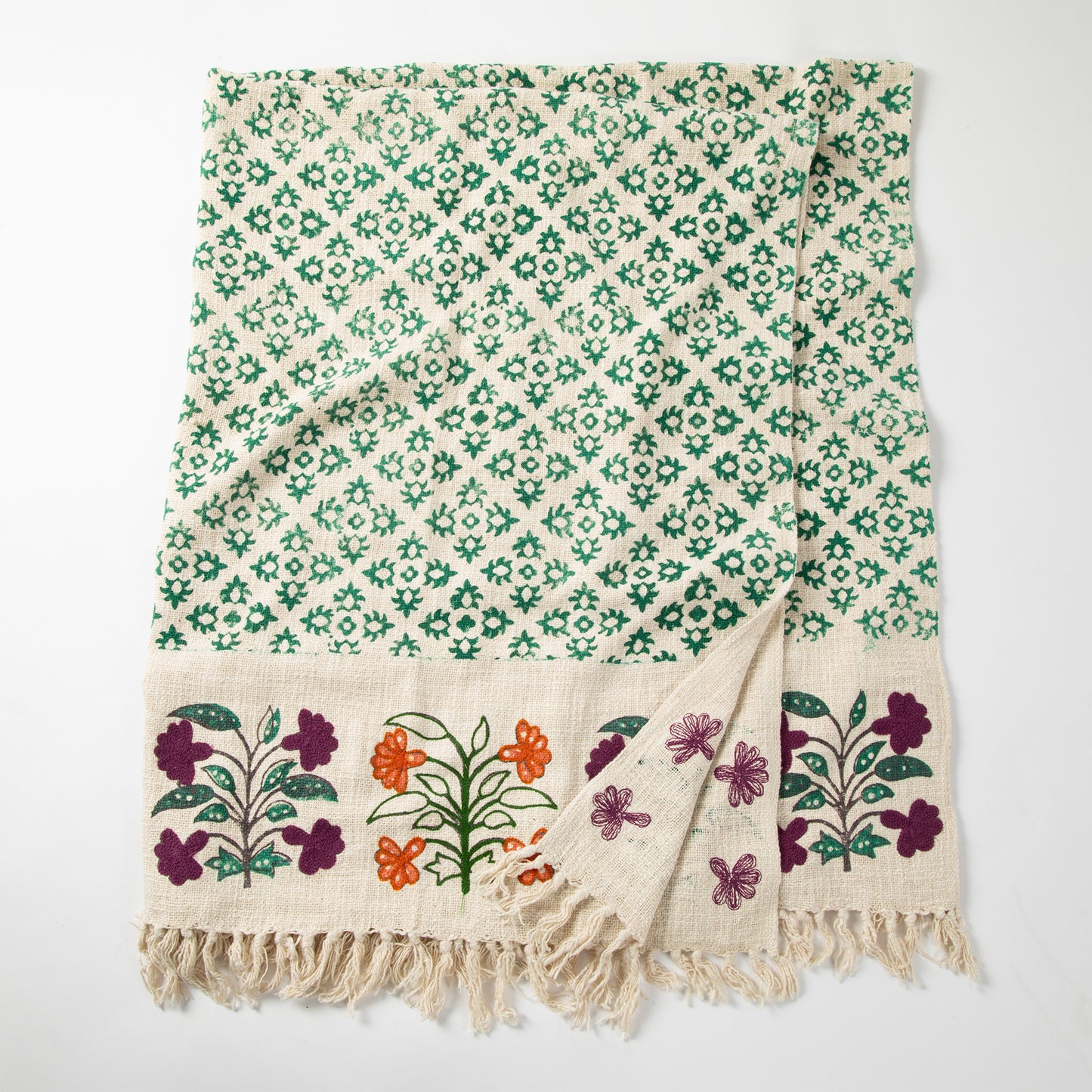Woven Floral Block Print Throw Blanket