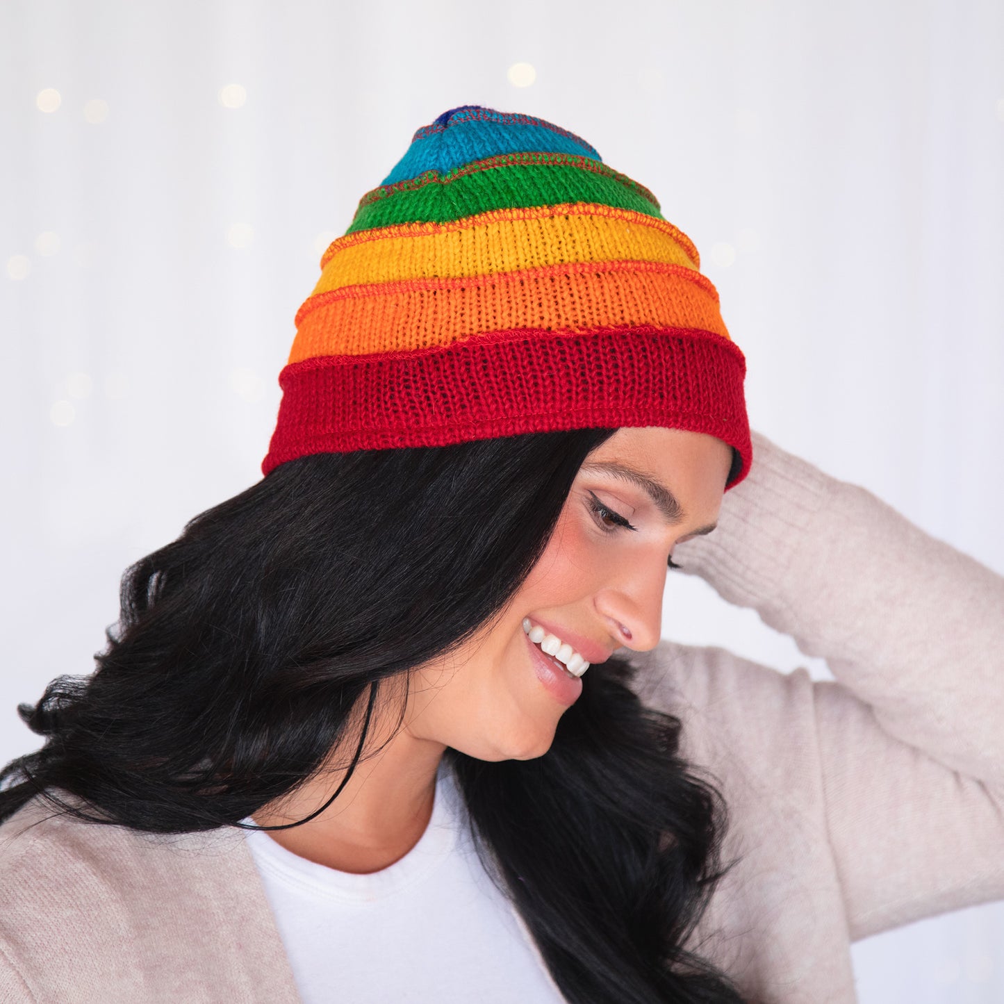 Hand Knit Rainbow Hat
