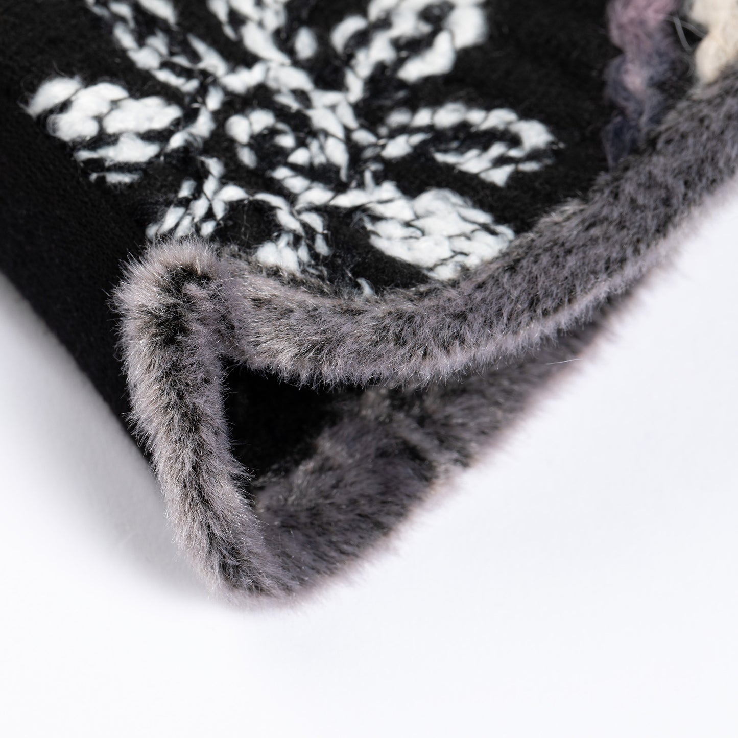 Faux Fur Embroidered Fingerless Gloves