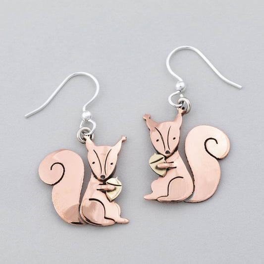 Squirrel & Acorn Mixed Metal Earrings