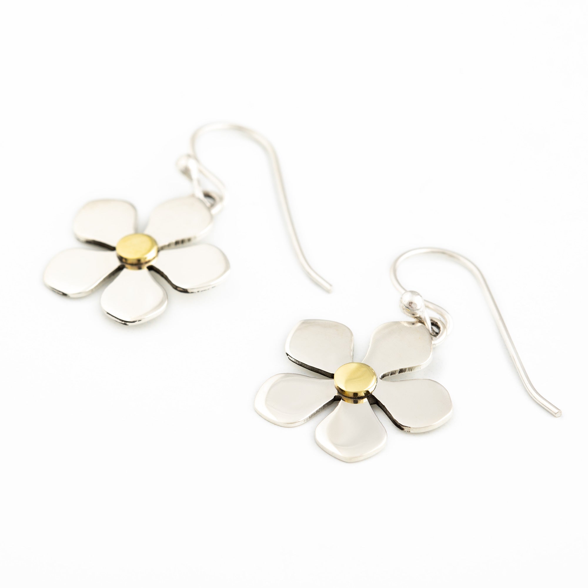 Mixed Metal Dangling Flower Earrings