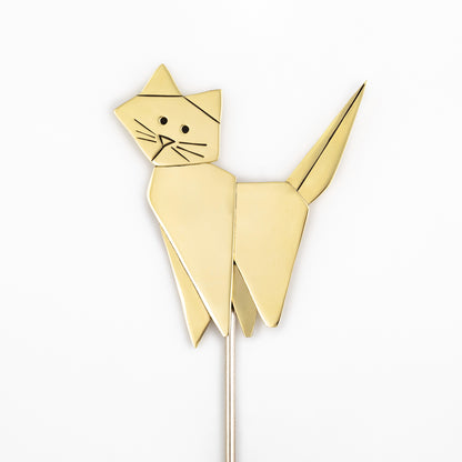 Origami Cat Mixed Metal Plant Stake