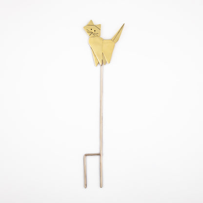 Origami Cat Mixed Metal Plant Stake