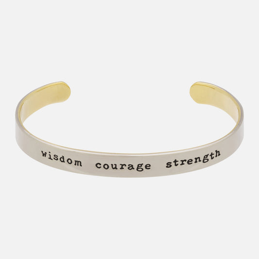 Wisdom Courage Strength Mixed Metals Cuff Bracelet